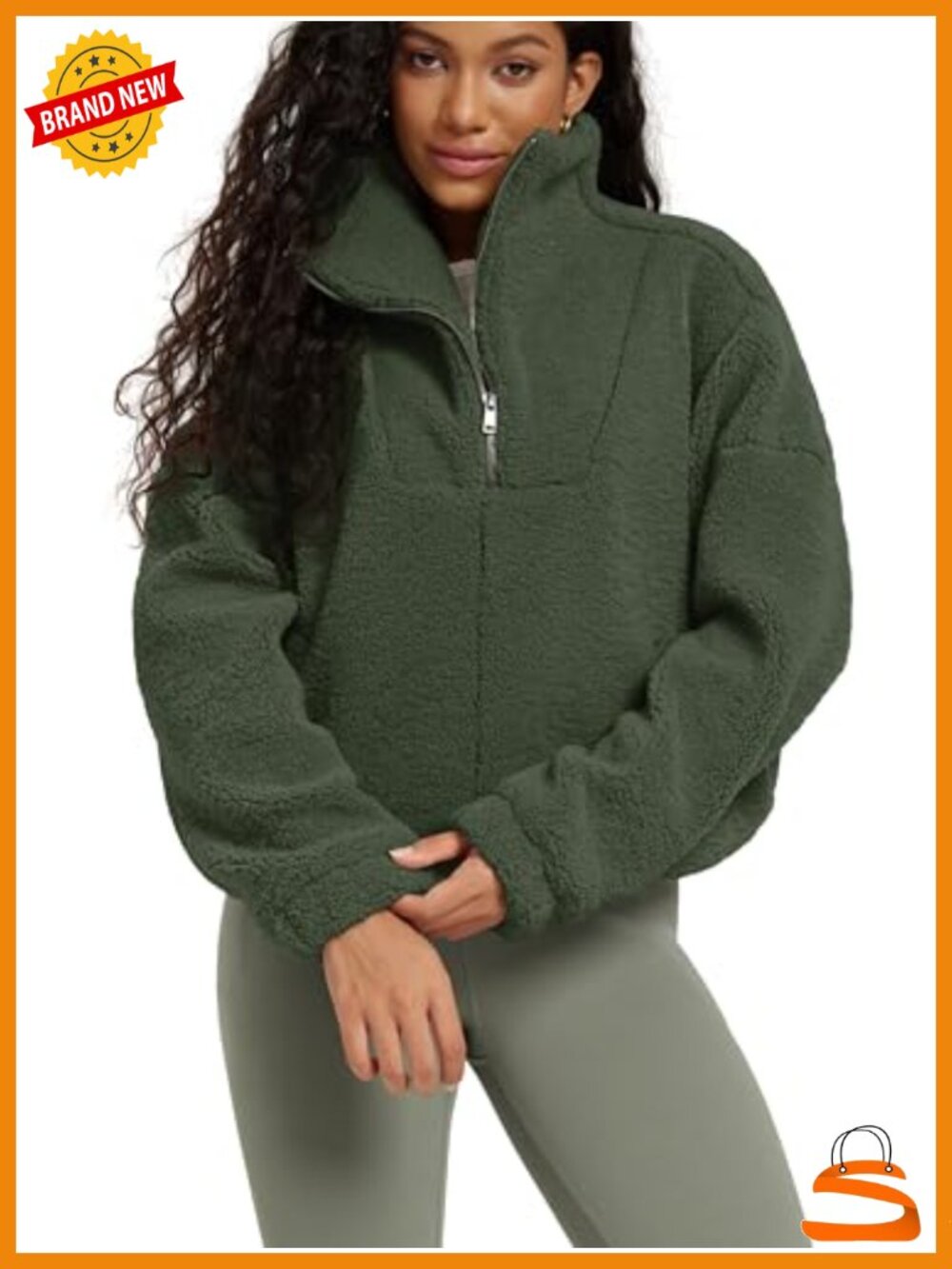 Sherpa Fleece Half-Zip Pullover Cinchable Hem Pockets